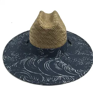Custom Logo Patch Manufacturer Hollow Straw Sublimation Print Lifeguard Straw Hat For Men