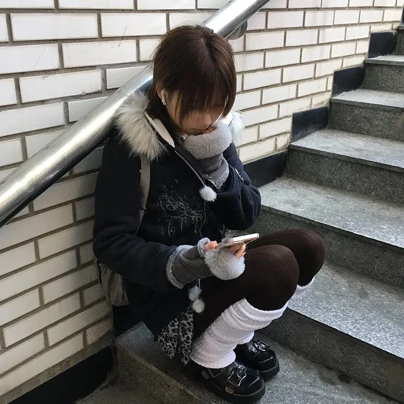 ジャケット・アウター archive grunge fur fake mouton coat y2k Japanese Y2k Fur Hooded Coat Grunge Aesthetics Tattoo Print