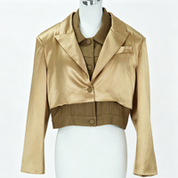 Blazer court en satin pour femme, effet deux pièces, à bouton unique, manches longues, veste courte, idéal pour le bureau et les trajets quotidiens