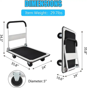 360 độ xoay bánh xe nền tảng xe tải Tay xe tải kích thước lớn có thể gập lại <span class=keywords><strong>Dolly</strong></span> giỏ hàng nhỏ Dumper Xe đẩy phẳng xe - Product Image 2