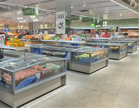 Congélateur coffre commercial pour îlot, vitrine réfrigérée pour supermarché, porte vitrée, dégivrage automatique, grande capacité