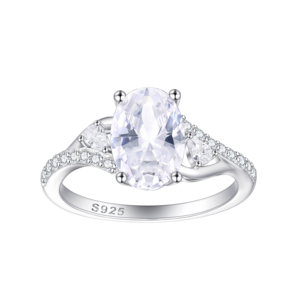 Jewelry Wholesaler 925 Sterling <b>Silver</b> Classic Engagement Promise <b>Rings</b> Rhodium Plated 3 Stone Oval Zircon <b>Adjustable</b> Size Fine - Product Image 1
