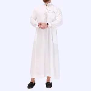 男性ホワイトアバヤイスラム教徒の服トーブ卸売サテンローブイスラム教徒のファッションアバヤドバイカフタンドレスデザイン
