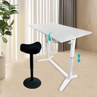 Bureau pneumatique moderne en fer à deux pieds réglable en hauteur avec 2 segments Bureau de dessin d'ordinateur de bureau commercial