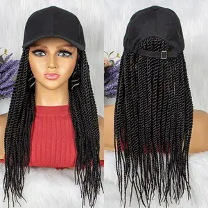 Casquette de baseball perruque longue Ombre tresses casquette perruque chapeau avec synthétique petite boîte tressage Extensions de cheveux pour femmes filles noir marron