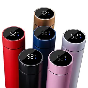 Thermos numérique intelligent isolé personnalisé de 500ml, bouteilles d'eau intelligentes en acier inoxydable avec contrôle de la température à Led