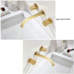 Nuevo grifo de lavabo de baño montado en la pared de tres orificios de oro cepillado de cobre oscuro grifo de agua fría y caliente para uso en la cocina o la escuela - Product Image 4