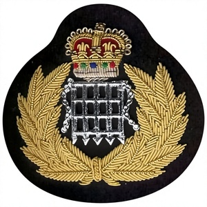 Custom Embroidered Cap <b>Badge</b> With Anchor And Laurel Wreath Sew-On Fabric Patch For Uniform Garment - Product Image 1