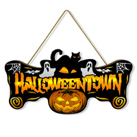 En gros, Plaque murale suspendue en bois lumineuse pour Halloween, avec motifs Fantôme et Citrouille, à LED, pour décoration de fête d'Halloween et maison hantée