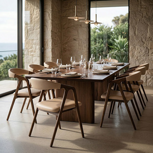 Silla de Comedor Moderna con Patas en Forma de A, Madera Maciza de Fresno con Acabado de Poros Abiertos, Asiento de Cuero Beige, Silla de Restaurante para Cafetería y Salón - Product Image 4