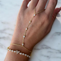 Poire Forme CZ Bijoux D'été 925 En Argent Sterling Femmes Bijoux Plaqué Or Main Chaîne Bracelet