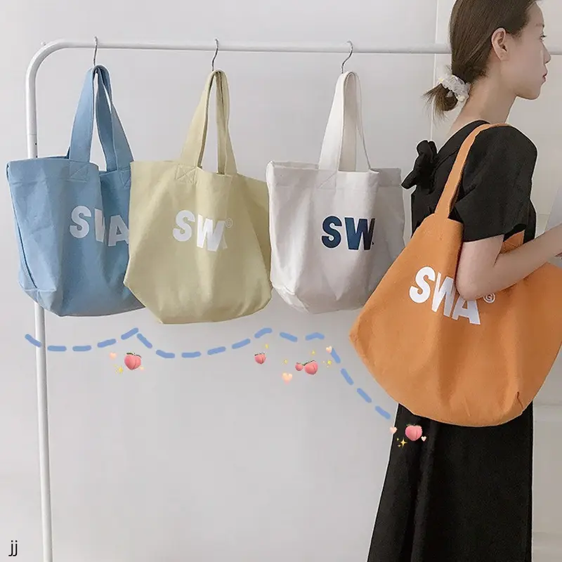 Custom Logo Fashion Candy Color Student Weekender Grocery Cotton Canvas Gift Tote Bag