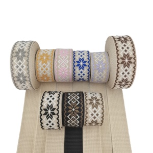Cinta de Poliéster de Estilo Étnico para Accesorios de Correas de Bolsos, Cinta Jacquard con Diseño de Hoja de Arce y Rombo para Bolsos - Product Image 1