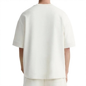 Men <b>Cream</b> Cotton <b>T</b>-<b>Shirt</b> and Shorts Set Crew Neck Casual Summer Outfit Breathable Knitted Solid Color Comfortable Men Summer Set - Product Image 3