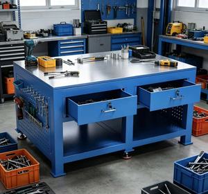 Banc <span class=keywords><strong>de</strong></span> travail robuste en acier pour monteurs avec étau – Table d'atelier pour réparation et assemblage - Product Image 1