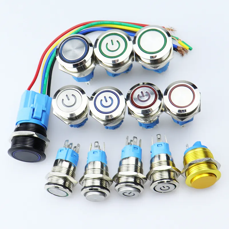 16mm Waterproof Metal Push Button Switch With LED light RED BLUE GREEN YELLOW Self-locking and Momentary