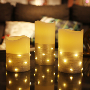 3 pièces de magnifiques bougies électriques sans flamme en plastique décoratives à <span class=keywords><strong>paillettes</strong></span>, bougies piliers commémoratives - Product Image 4