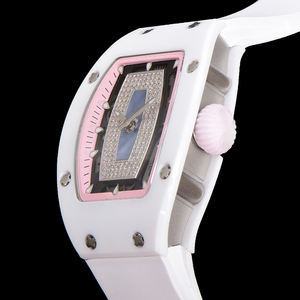 Montre pour fille, cadeau de Noël, montre de luxe à bracelet blanc, cadran en nacre bleue, entièrement sertie de diamants, montre-bracelet tendance - Product Image 3