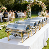 Ensemble de chauffe-plats de luxe 9L à alcool avec contrôle de température 60-80°C, plat de service doré pour restaurant
