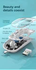 Inalámbrico Bt Modo dual Ratón transparente Recargable Mute Girl Tablet Computadora <span class=keywords><strong>Notebook</strong></span> Office Game Mouse - Product Image 5