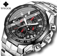 Jam Tangan Pria Wwoor 8868 Chronograph Dial Besar Emas, Arloji Sport Mewah Emas untuk Pria, Jam Tangan Quartz