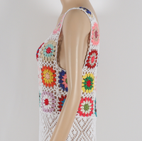 Gaun Vest Rajut Bunga Crochet Chic Hook dengan Rumbai, Model Longgar untuk Wanita, Gaun Tanpa Lengan Rajutan untuk Musim Panas