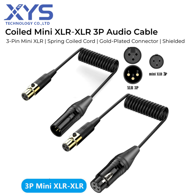 3-Pin XLR Female to Mini XLR Male Coiled Audio Cable Retractable Cable for Microphone Camera Mixer