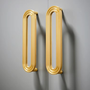 Poignées de meubles en laiton massif satiné au design moderne, boutons de porte, poignées de tiroir pour armoires de cuisine, ensemble de poignées en T en cuivre pur - Product Image 5