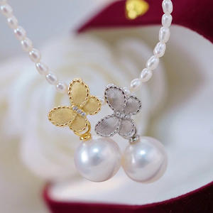 S925 Silver DIY Butterfly Style Pendant with 9-13mm Round Beads 31043 Empty <b>Jade</b> Necklace Accessory Pearl Pendants & Charms - Product Image 1