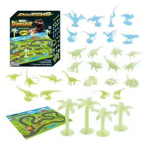 32 Stuks Glow In Dark Lichtgevende Mini Dinosaurus Figuur Speelgoed Met Speelmat Tapijt Bevat 3 Schedel Van T-Rex Triceratops