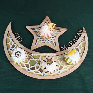 Plateau de service flexible en bois et nacre pour le Ramadan Eid Mubarak |   Plateau élégant fait à la main avec incrustations pour les boissons et les sucreries - Product Image 5