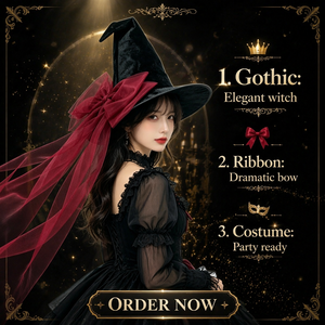 Gothic Witch <b>Hat</b> with Oversized Tulle Bow Halloween Wizard Cap Dark Lolita Headpiece for Cosplay - Product Image 2