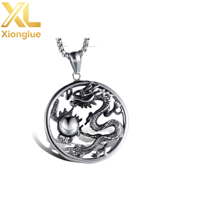 Pendentifs ronds en acier inoxydable pour hommes, style punk, avec dragon chinois - Product Image 3