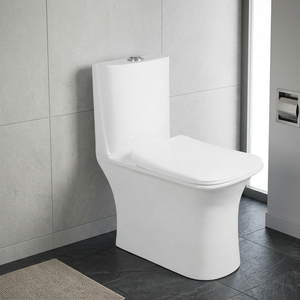 WC monobloc en céramique abordable, à poser au sol, carré, à chasse directe, pour usage commercial - Product Image 4