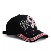 Casquette de baseball noire rapidement complète avec des logos en diamant sur le devant et le bord Casquette en denim personnalisée avec strass pour hommes et femmes