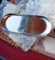 Plateaux de présentation de bijoux ovales en métal simples et élégants, plateaux décoratifs en acier inoxydable, plateaux de service argentés/dorés pour aliments