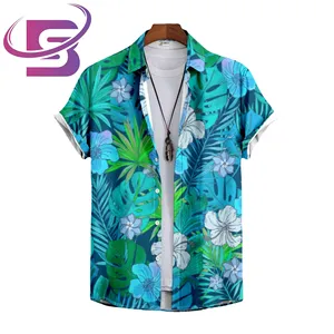 Giản Dị Tùy Chỉnh Mô Hình In Kỹ Thuật Số Nút <span class=keywords><strong>up</strong></span> Ngắn Tay Áo Người Đàn Ông Của Bãi Biển Aloha Hawaii Áo Sơ Mi - Product Image 1