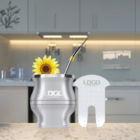 Ensemble de tasses de maté modernes à double paroi en acier inoxydable avec brosse de nettoyage à paille de gourde Tea Shaper Tous les accessoires en métal