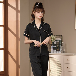 Set <span class=keywords><strong>Pigiama</strong></span> Estivo <span class=keywords><strong>Nero</strong></span> e Rosso per Coppie, Abbigliamento da Notte Personalizzato per <span class=keywords><strong>Uomo</strong></span> e Donna, <span class=keywords><strong>Pigiama</strong></span> alla Moda con Motivo Pied-de-Poule - Product Image 5