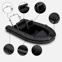 Bateau pneumatique en fibre de verre CE Small RIB 10,8 pieds avec coque à double V profond, moteur 15 CV, capacité de 5 personnes pour la navigation à la dérive