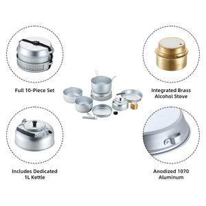 Ensemble <span class=keywords><strong>de</strong></span> 8 ustensiles <span class=keywords><strong>de</strong></span> cuisine <span class=keywords><strong>de</strong></span> <span class=keywords><strong>camping</strong></span> en aluminium 1-2L, légers, à chauffage rapide, antiadhésifs, pour le <span class=keywords><strong>camping</strong></span> en voiture - Product Image 4
