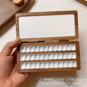 Caja de pintura de acuarela de madera, rectangular, de madera de nogal negro, paleta portátil hidratante para artistas - Product Image 3