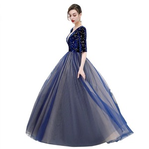 Navy Blue Velvet Ball Gown V Neck Backless <b>Tulle</b> <b>Skirt</b> Evening <b>Dress</b> Women Formal Party Wedding <b>Dress</b> - Product Image 5