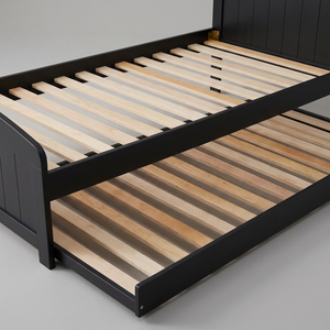 Cama King Single con Almacenamiento de Madera Radiata/MDF y Cama Nido Extraíble, Diseño Tradicional, Acabado Negro - Product Image 3
