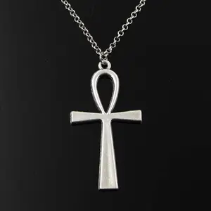Простой Классический Модный Крест египетский символ жизни античный серебряный цвет кулон короткая длинная цепочка ожерелья ювелирные изделия для женщин