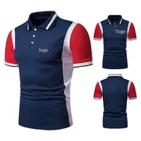 Kaus Polo Pria, Kaus Polo Golf Kombinasi Warna Longgar Lengan Pendek Kerah Rusuk Logo Kustom