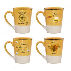 Taza de cerámica esmaltada con diseño personalizado, taza de café de abeja y miel, Color amarillo - Product Image 2