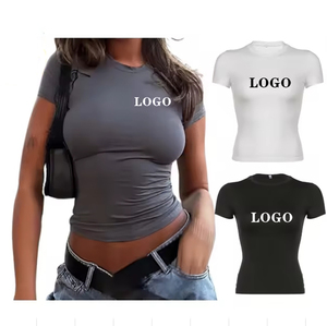 <span class=keywords><strong>Camisetas</strong></span> de Verano <span class=keywords><strong>para</strong></span> <span class=keywords><strong>Mujer</strong></span>, Corte Ajustado, con Logotipo Personalizado Bordado, Tejido Ecológico, Cuello Redondo, Estampado Gráfico, Algodón - Product Image 1
