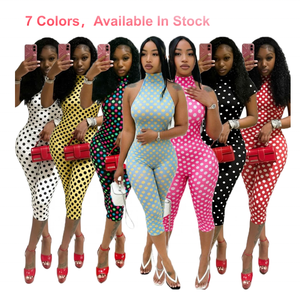 Mono elástico ajustado de una pieza con estampado de lunares y cuello halter sin espalda para mujer, ideal para verano y discoteca, venta al por mayor. - Product Image 1