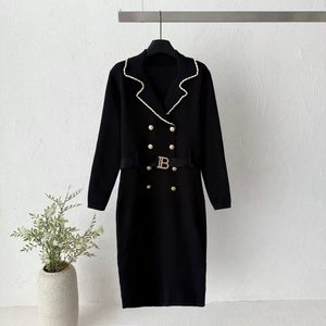 <span class=keywords><strong>Abito</strong></span> in maglia a tinta unita da donna, stile 2026, con doppio petto, lunghezza media, elegante, modellante in vita e che esalta i fianchi - Product Image 3